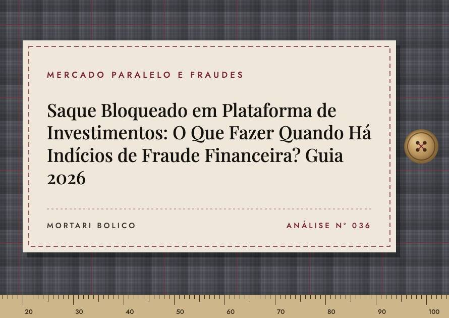 Capa do artigo: Saque Bloqueado em Plataforma de Investimentos: O Que Fazer Quando Há Indícios de Fraude Financeira? Guia 2026 — Mortari Bolico, Mercado paralelo e fraudes