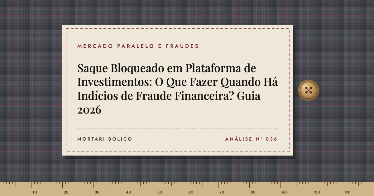 Capa do artigo: Saque Bloqueado em Plataforma de Investimentos: O Que Fazer Quando Há Indícios de Fraude Financeira? Guia 2026 — Mortari Bolico, Mercado paralelo e fraudes