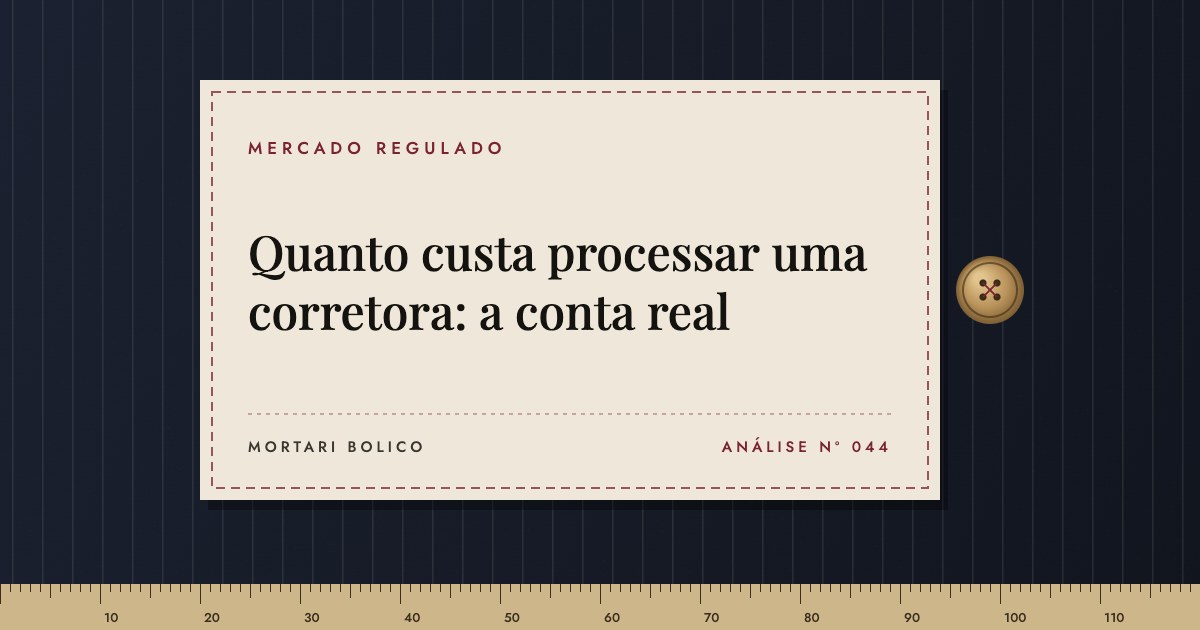 Capa do artigo: Quanto custa processar uma corretora: a conta real — Mortari Bolico, Mercado regulado