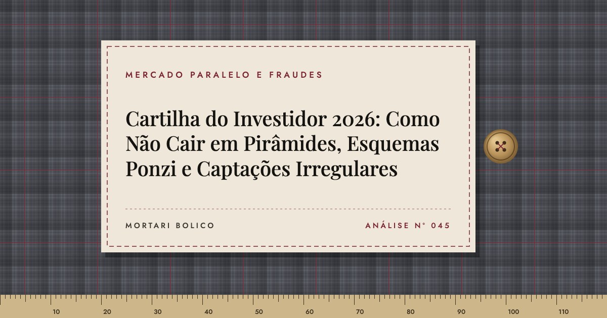Capa do artigo: Cartilha do Investidor 2026: Como Não Cair em Pirâmides, Esquemas Ponzi e Captações Irregulares — Mortari Bolico, Mercado paralelo e fraudes