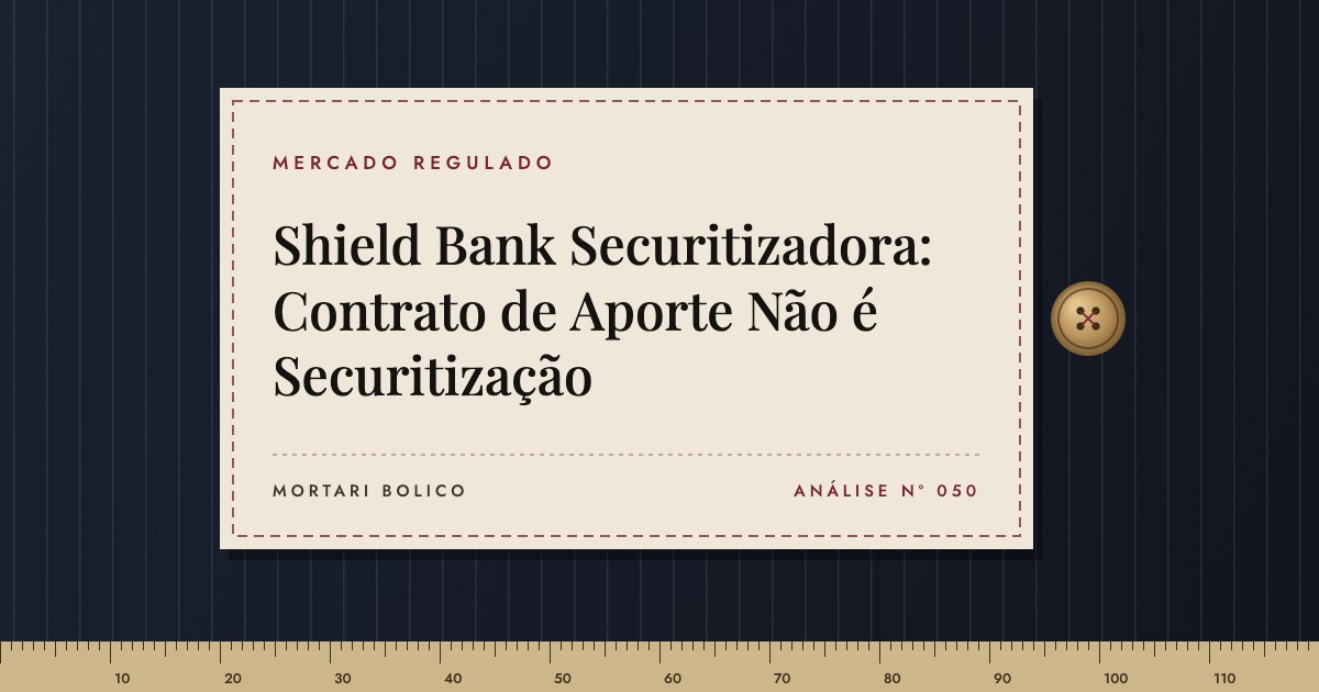 Capa do artigo: Shield Bank Securitizadora: Contrato de Aporte Não é Securitização — Mortari Bolico, Mercado regulado